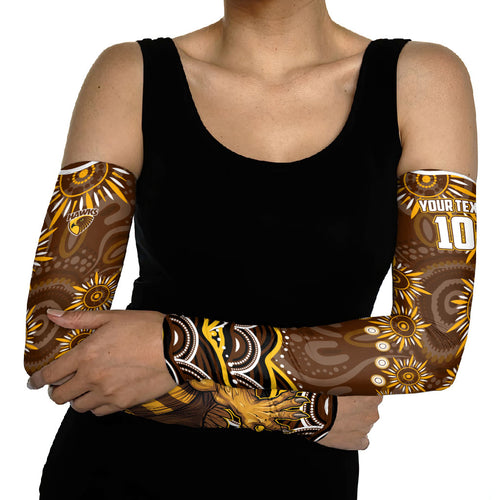 Personalized Hawthorn Hawks AFL Mascot Arm Sleeves Aboriginal Dot Art - Dreamtime Football Mascot