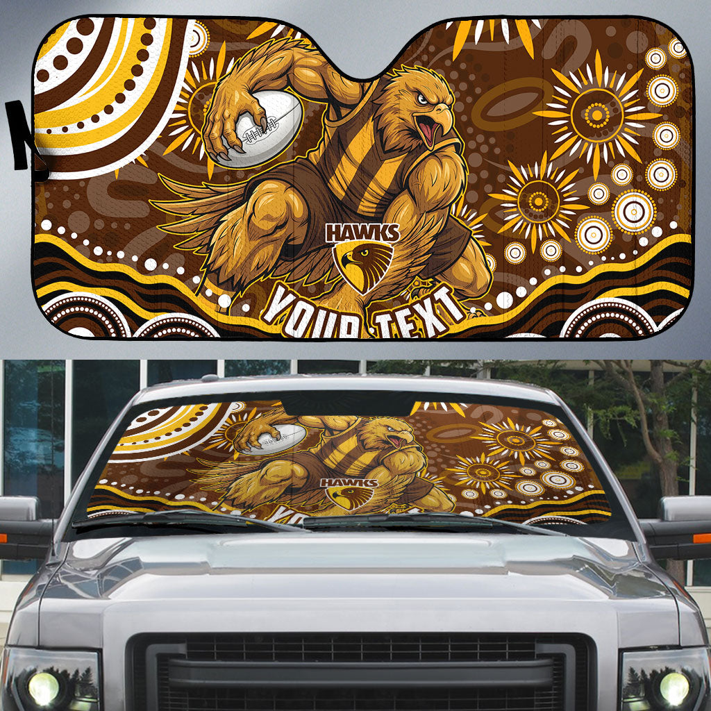 Personalized Hawthorn Hawks AFL Mascot Auto Sun Shade Aboriginal Dot Art - Dreamtime Football Mascot