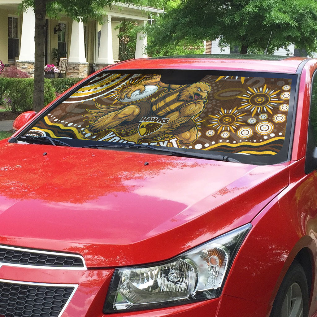 Personalized Hawthorn Hawks AFL Mascot Auto Sun Shade Aboriginal Dot Art - Dreamtime Football Mascot