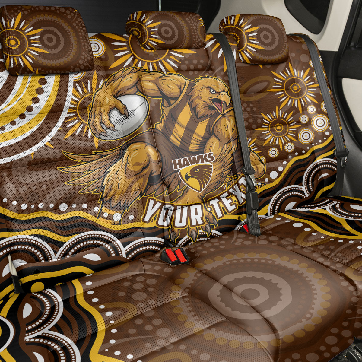 Personalized Hawthorn Hawks AFL Mascot Back Car Seat Cover Aboriginal Dot Art - Dreamtime Football Mascot