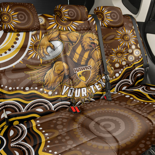 Personalized Hawthorn Hawks AFL Mascot Back Car Seat Cover Aboriginal Dot Art - Dreamtime Football Mascot
