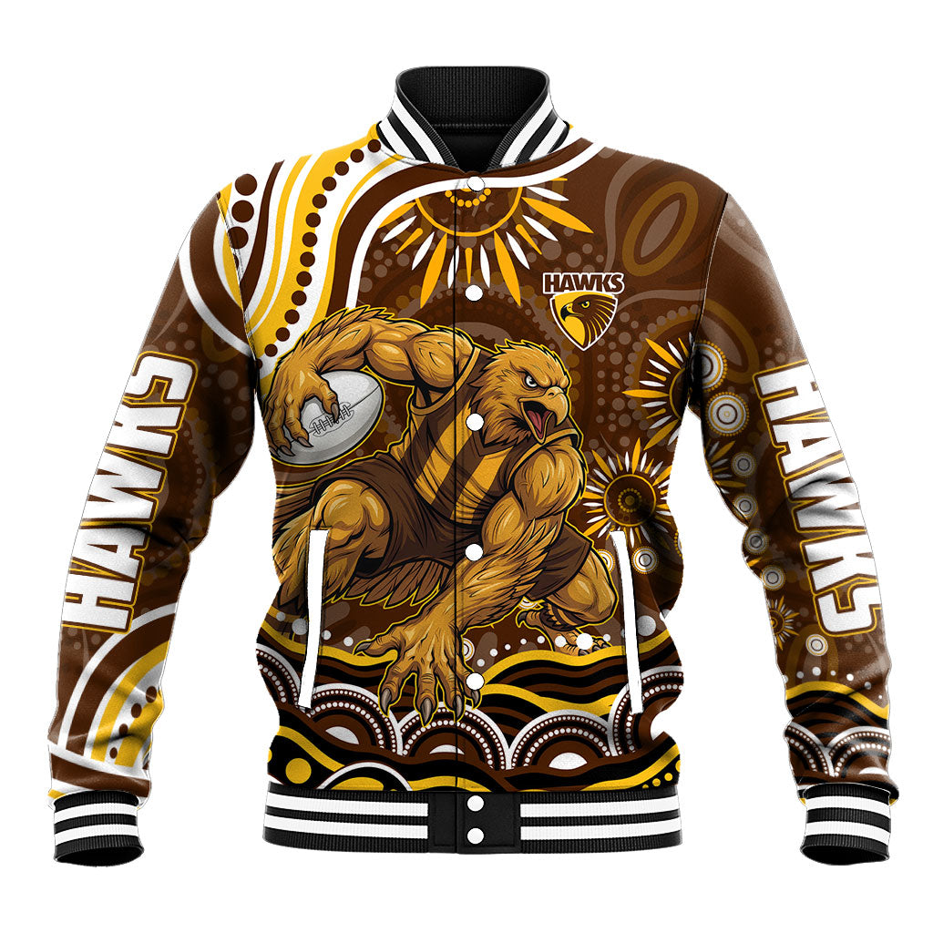 Personalized Hawthorn Hawks AFL Mascot Baseball Jacket Aboriginal Dot Art - Dreamtime Football Mascot