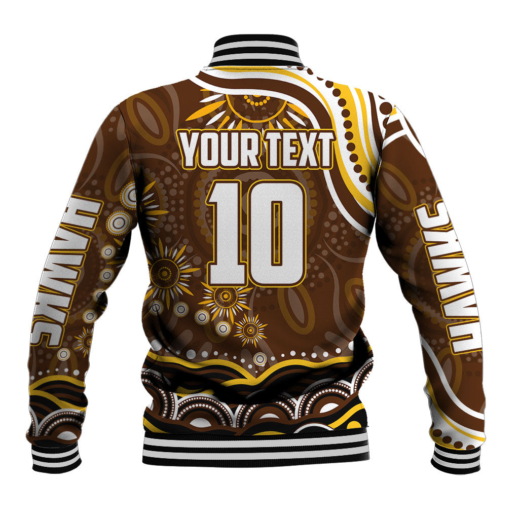 Personalized Hawthorn Hawks AFL Mascot Baseball Jacket Aboriginal Dot Art - Dreamtime Football Mascot