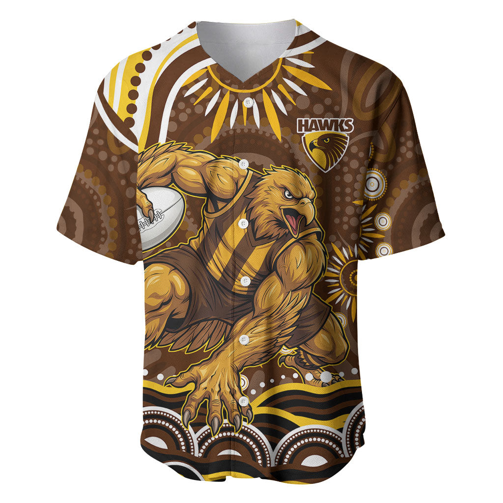 Personalized Hawthorn Hawks AFL Mascot Baseball Jersey Aboriginal Dot Art - Dreamtime Football Mascot