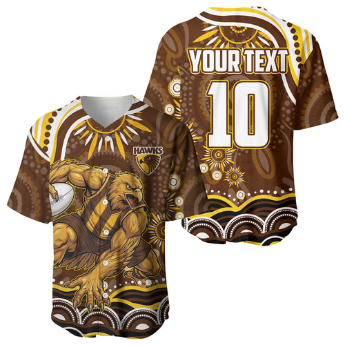 Personalized Hawthorn Hawks AFL Mascot Baseball Jersey Aboriginal Dot Art - Dreamtime Football Mascot