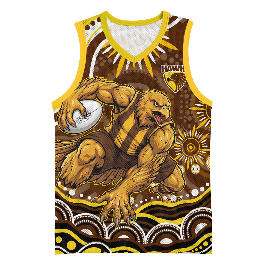 Personalized Hawthorn Hawks AFL Mascot Basketball Jersey Aboriginal Dot Art - Dreamtime Football Mascot