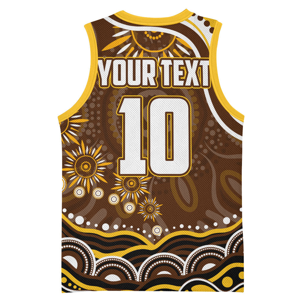 Personalized Hawthorn Hawks AFL Mascot Basketball Jersey Aboriginal Dot Art - Dreamtime Football Mascot