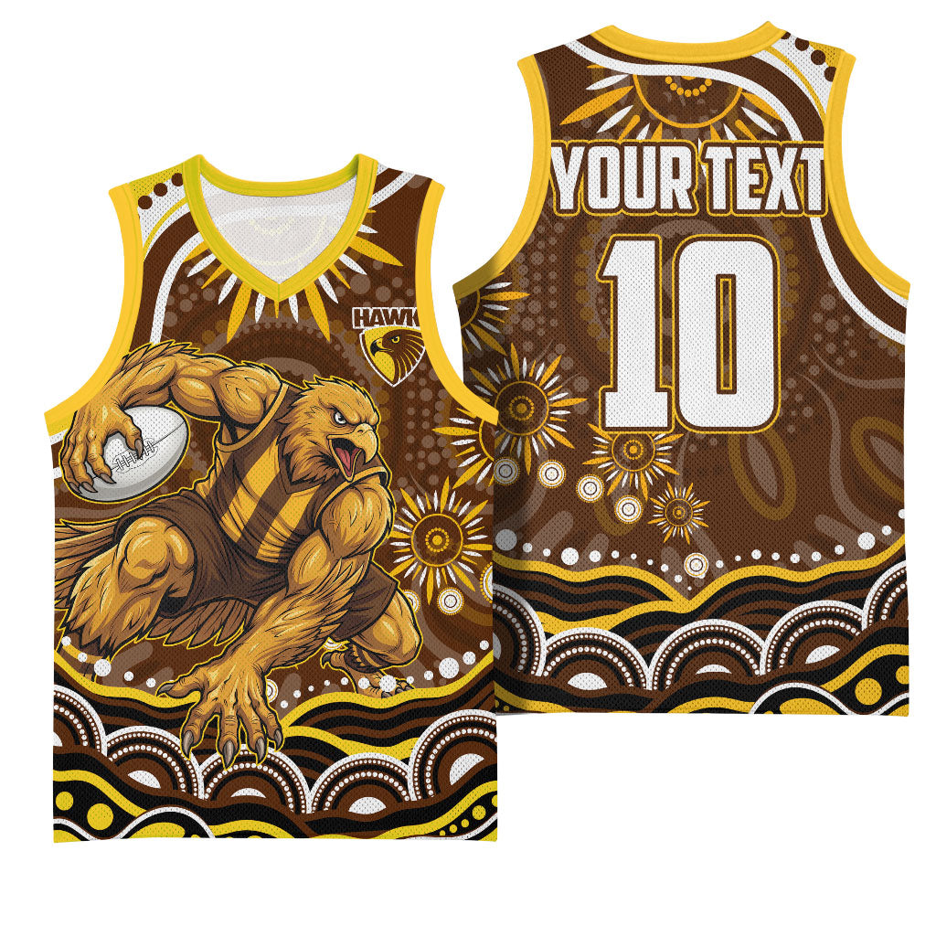 Personalized Hawthorn Hawks AFL Mascot Basketball Jersey Aboriginal Dot Art - Dreamtime Football Mascot