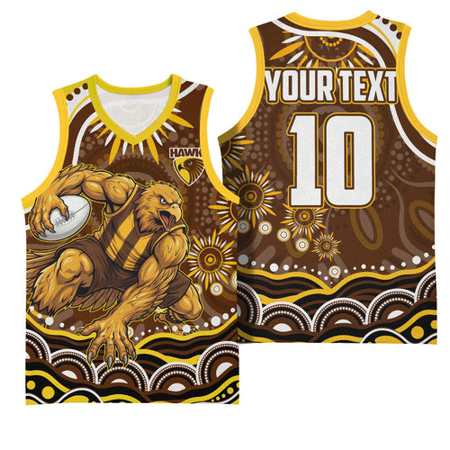 Personalized Hawthorn Hawks AFL Mascot Basketball Jersey Aboriginal Dot Art - Dreamtime Football Mascot