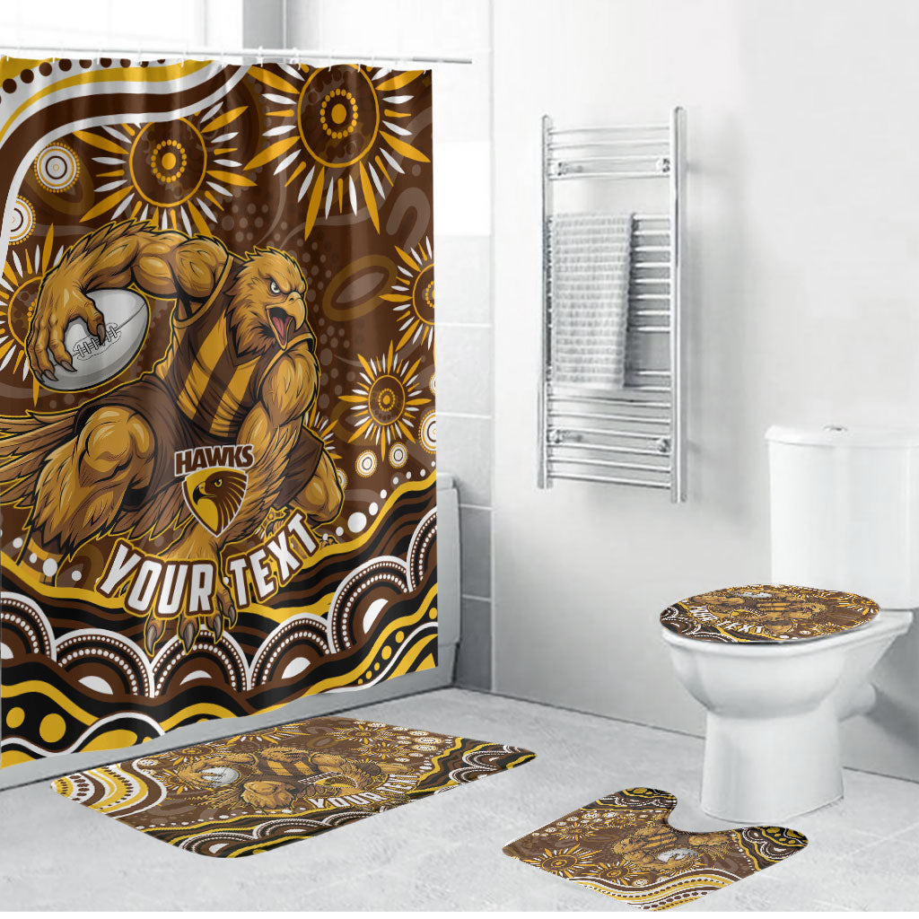 Personalized Hawthorn Hawks AFL Mascot Bathroom Set Aboriginal Dot Art - Dreamtime Football Mascot