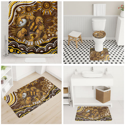 Personalized Hawthorn Hawks AFL Mascot Bathroom Set Aboriginal Dot Art - Dreamtime Football Mascot