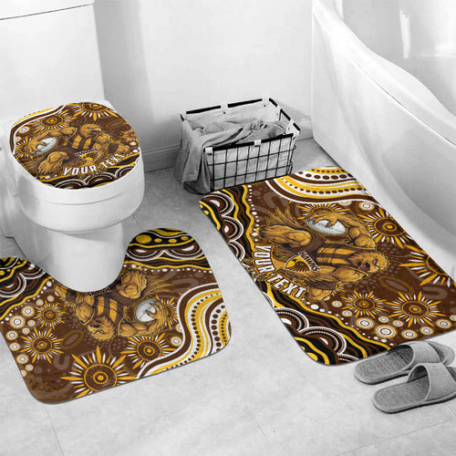 Personalized Hawthorn Hawks AFL Mascot Bathroom Set Aboriginal Dot Art - Dreamtime Football Mascot