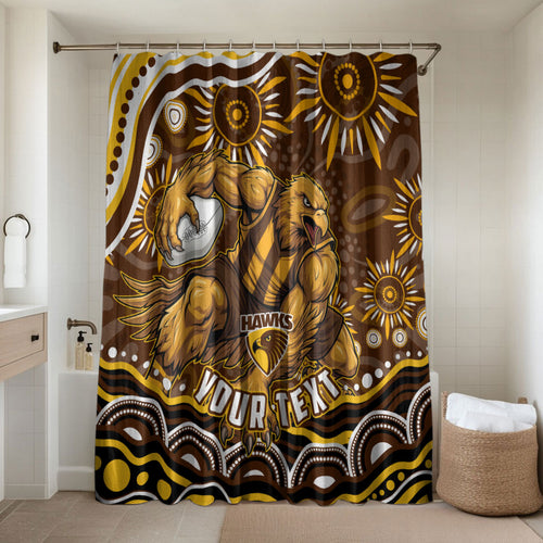Personalized Hawthorn Hawks AFL Mascot Bathroom Set Aboriginal Dot Art - Dreamtime Football Mascot