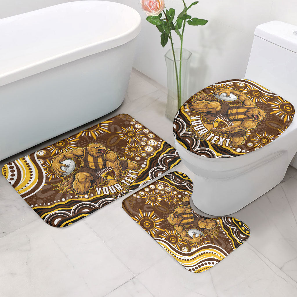 Personalized Hawthorn Hawks AFL Mascot Bathroom Set Aboriginal Dot Art - Dreamtime Football Mascot