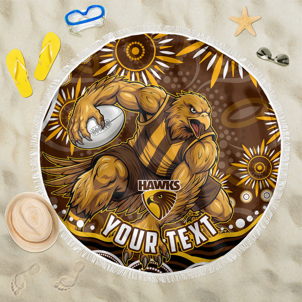 Personalized Hawthorn Hawks AFL Mascot Beach Blanket Aboriginal Dot Art - Dreamtime Football Mascot