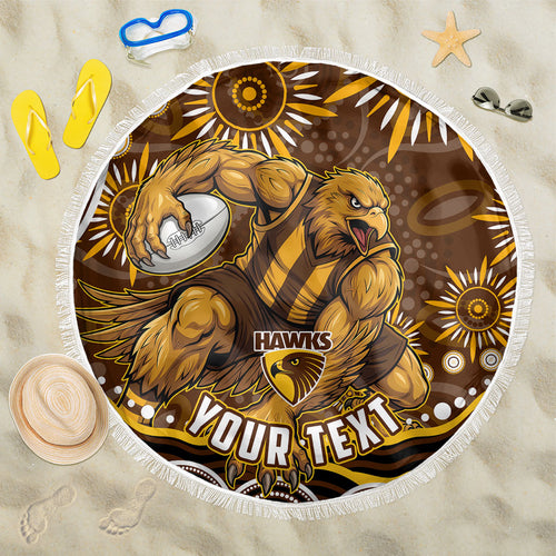 Personalized Hawthorn Hawks AFL Mascot Beach Blanket Aboriginal Dot Art - Dreamtime Football Mascot