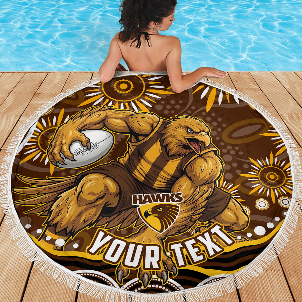 Personalized Hawthorn Hawks AFL Mascot Beach Blanket Aboriginal Dot Art - Dreamtime Football Mascot