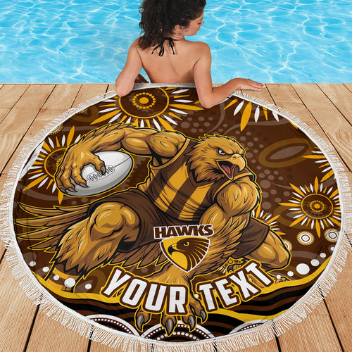 Personalized Hawthorn Hawks AFL Mascot Beach Blanket Aboriginal Dot Art - Dreamtime Football Mascot