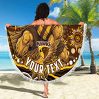 Personalized Hawthorn Hawks AFL Mascot Beach Blanket Aboriginal Dot Art - Dreamtime Football Mascot