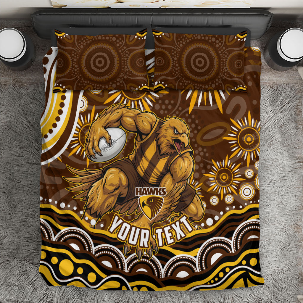 Personalized Hawthorn Hawks AFL Mascot Bedding Set Aboriginal Dot Art - Dreamtime Football Mascot
