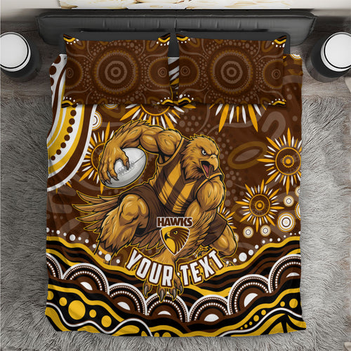 Personalized Hawthorn Hawks AFL Mascot Bedding Set Aboriginal Dot Art - Dreamtime Football Mascot