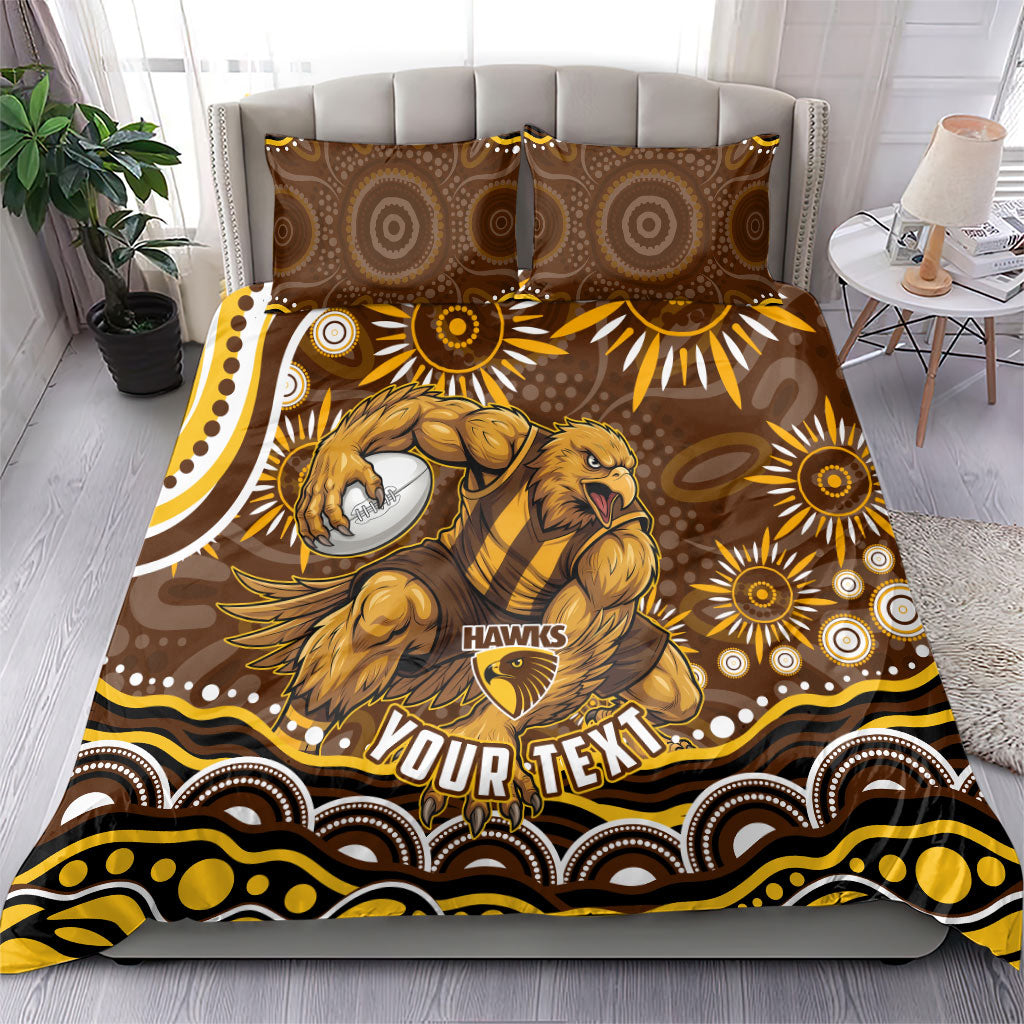 Personalized Hawthorn Hawks AFL Mascot Bedding Set Aboriginal Dot Art - Dreamtime Football Mascot