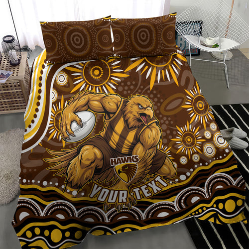 Personalized Hawthorn Hawks AFL Mascot Bedding Set Aboriginal Dot Art - Dreamtime Football Mascot