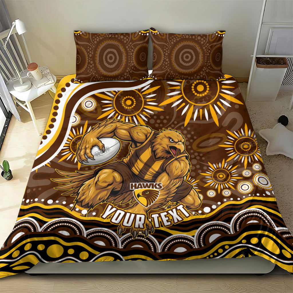 Personalized Hawthorn Hawks AFL Mascot Bedding Set Aboriginal Dot Art - Dreamtime Football Mascot