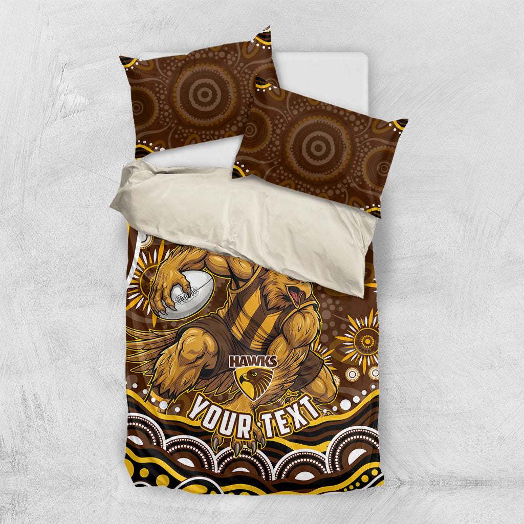 Personalized Hawthorn Hawks AFL Mascot Bedding Set Aboriginal Dot Art - Dreamtime Football Mascot