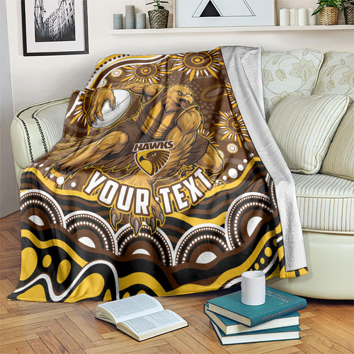 Personalized Hawthorn Hawks AFL Mascot Blanket Aboriginal Dot Art - Dreamtime Football Mascot