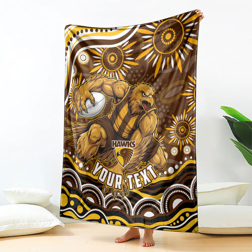 Personalized Hawthorn Hawks AFL Mascot Blanket Aboriginal Dot Art - Dreamtime Football Mascot