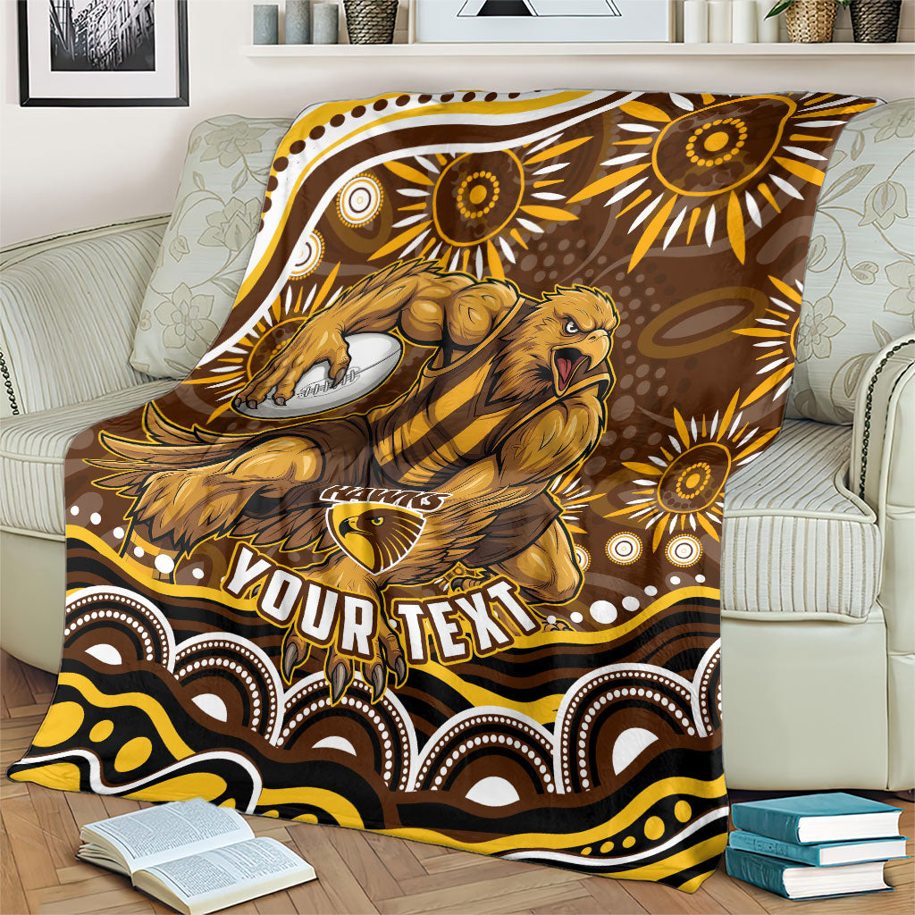 Personalized Hawthorn Hawks AFL Mascot Blanket Aboriginal Dot Art - Dreamtime Football Mascot
