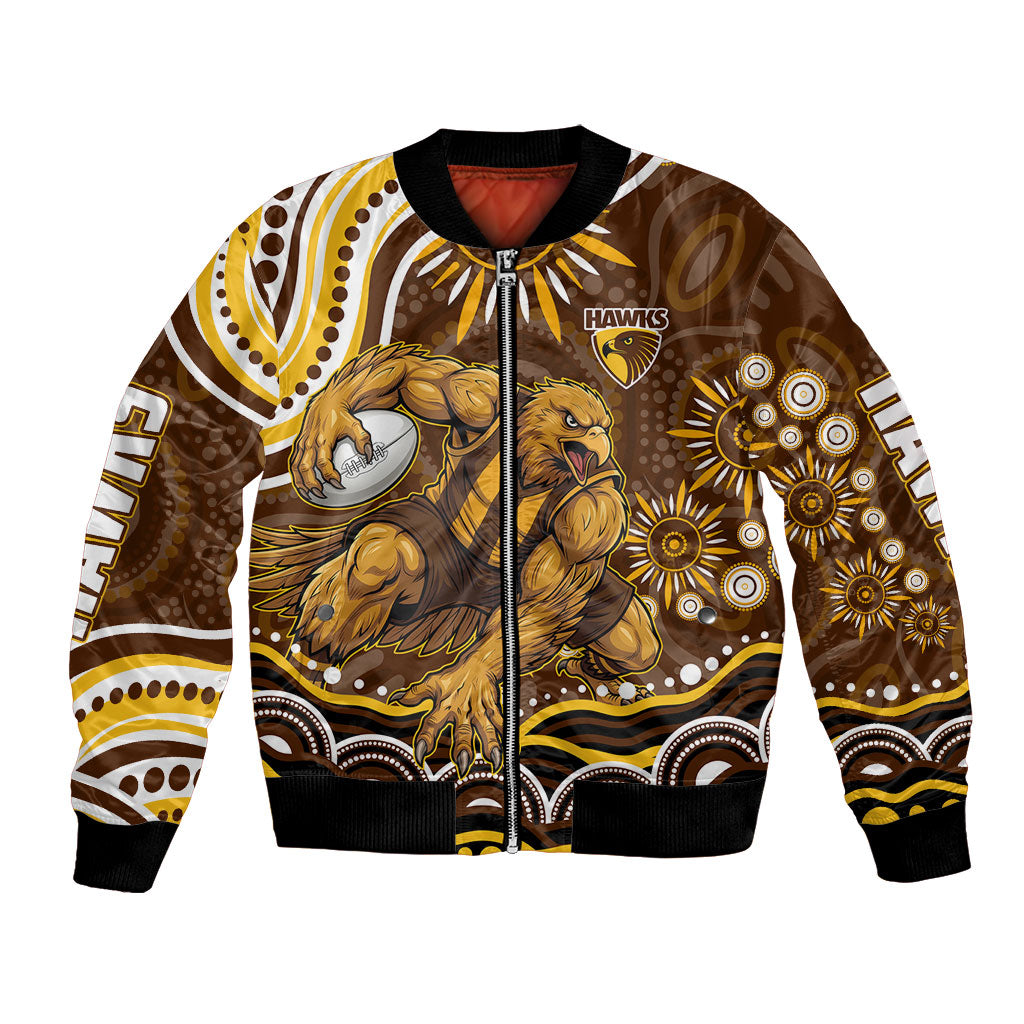 Personalized Hawthorn Hawks AFL Mascot Bomber Jacket Aboriginal Dot Art - Dreamtime Football Mascot