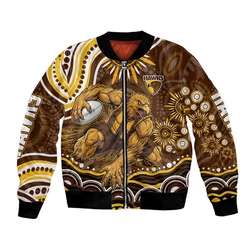 Personalized Hawthorn Hawks AFL Mascot Bomber Jacket Aboriginal Dot Art - Dreamtime Football Mascot