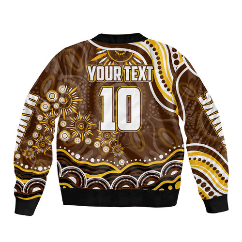 Personalized Hawthorn Hawks AFL Mascot Bomber Jacket Aboriginal Dot Art - Dreamtime Football Mascot