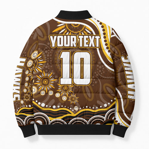 Personalized Hawthorn Hawks AFL Mascot Bomber Puffer Jacket Aboriginal Dot Art - Dreamtime Football Mascot