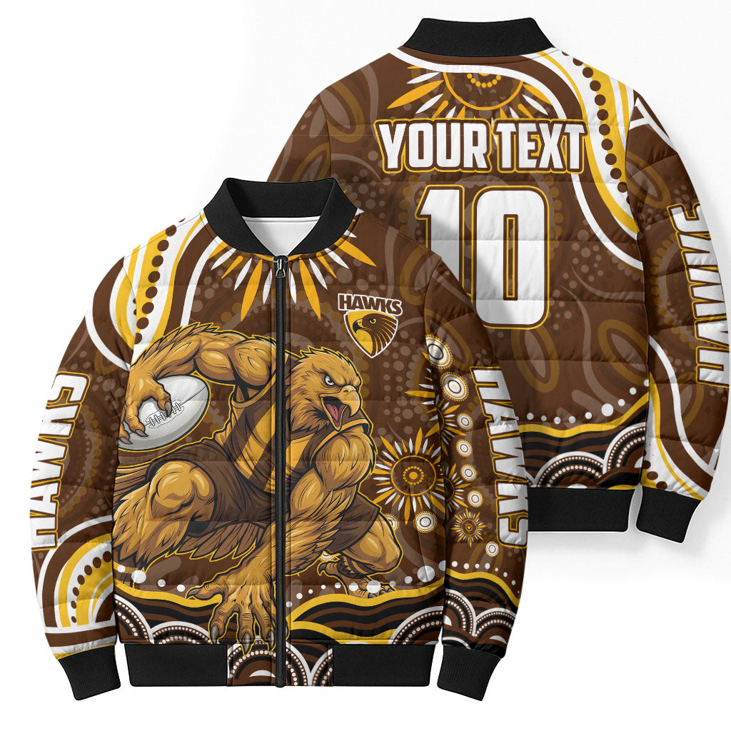 Personalized Hawthorn Hawks AFL Mascot Bomber Puffer Jacket Aboriginal Dot Art - Dreamtime Football Mascot