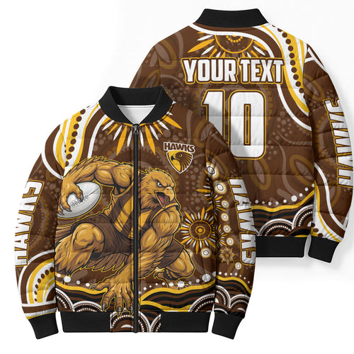 Personalized Hawthorn Hawks AFL Mascot Bomber Puffer Jacket Aboriginal Dot Art - Dreamtime Football Mascot