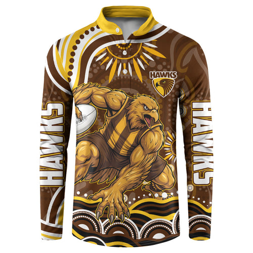 Personalized Hawthorn Hawks AFL Mascot Button Sweatshirt Aboriginal Dot Art - Dreamtime Football Mascot