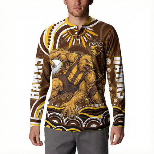 Personalized Hawthorn Hawks AFL Mascot Button Sweatshirt Aboriginal Dot Art - Dreamtime Football Mascot