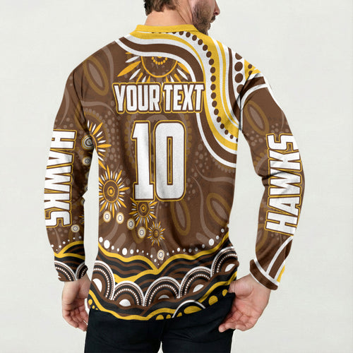Personalized Hawthorn Hawks AFL Mascot Button Sweatshirt Aboriginal Dot Art - Dreamtime Football Mascot