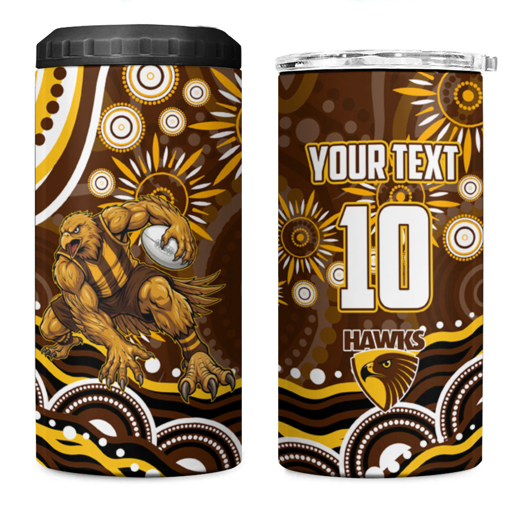 Personalized Hawthorn Hawks AFL Mascot 4 in 1 Can Cooler Tumbler Aboriginal Dot Art - Dreamtime Football Mascot