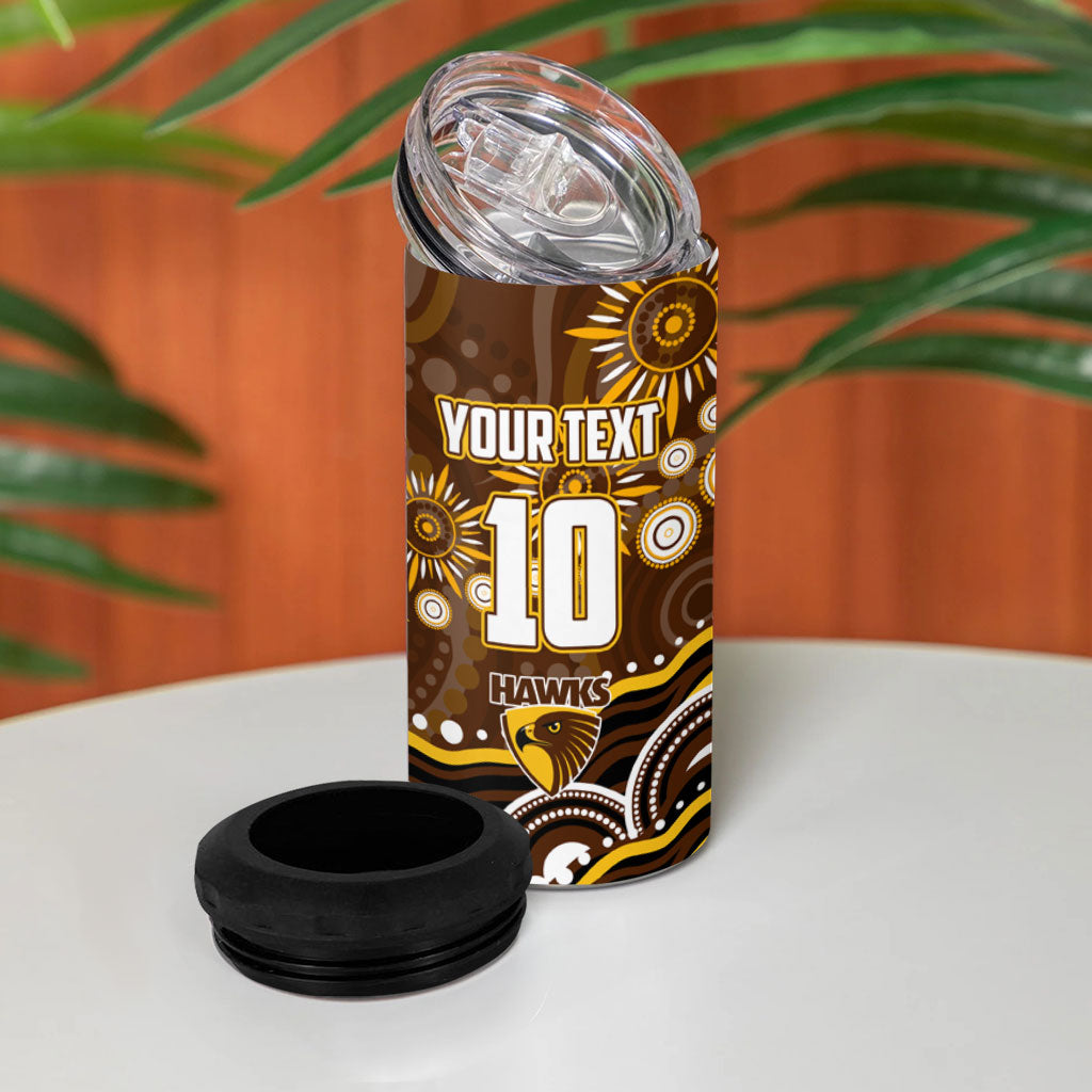 Personalized Hawthorn Hawks AFL Mascot 4 in 1 Can Cooler Tumbler Aboriginal Dot Art - Dreamtime Football Mascot
