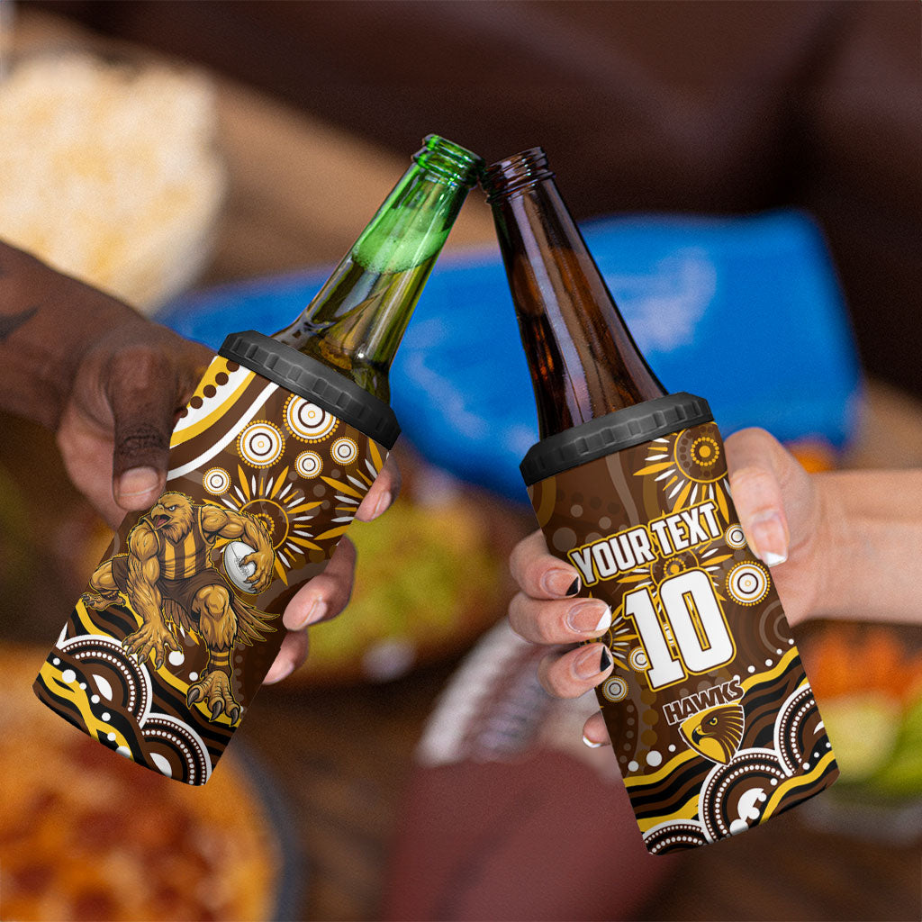 Personalized Hawthorn Hawks AFL Mascot 4 in 1 Can Cooler Tumbler Aboriginal Dot Art - Dreamtime Football Mascot