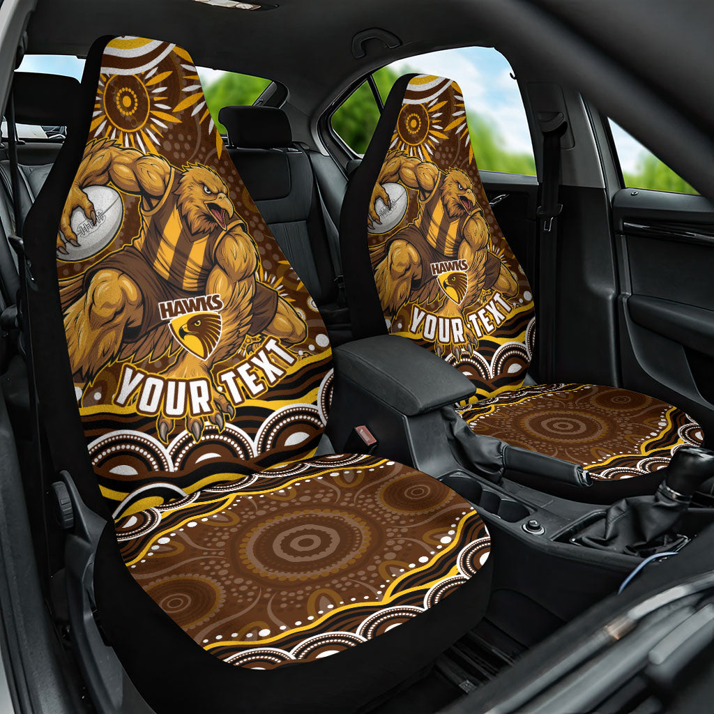 Personalized Hawthorn Hawks AFL Mascot Car Seat Cover Aboriginal Dot Art - Dreamtime Football Mascot