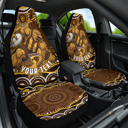 Personalized Hawthorn Hawks AFL Mascot Car Seat Cover Aboriginal Dot Art - Dreamtime Football Mascot