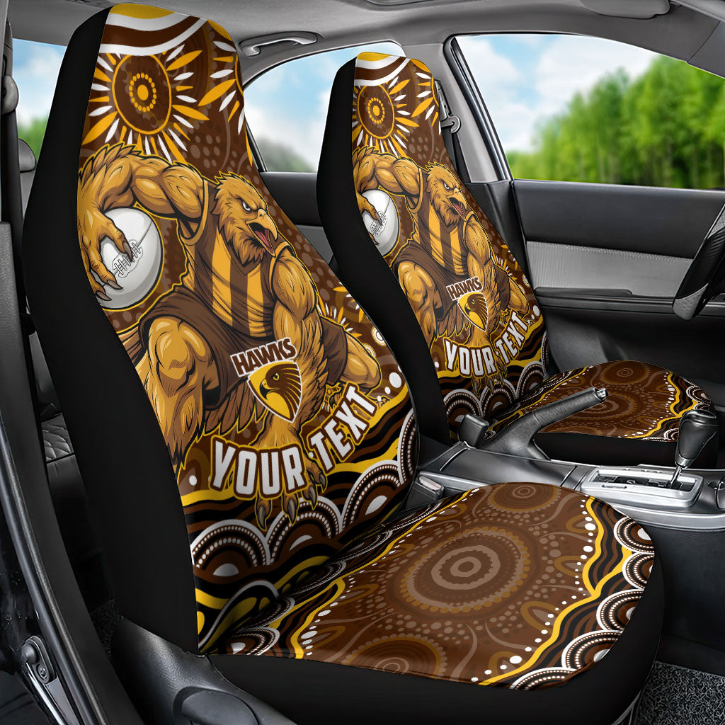 Personalized Hawthorn Hawks AFL Mascot Car Seat Cover Aboriginal Dot Art - Dreamtime Football Mascot