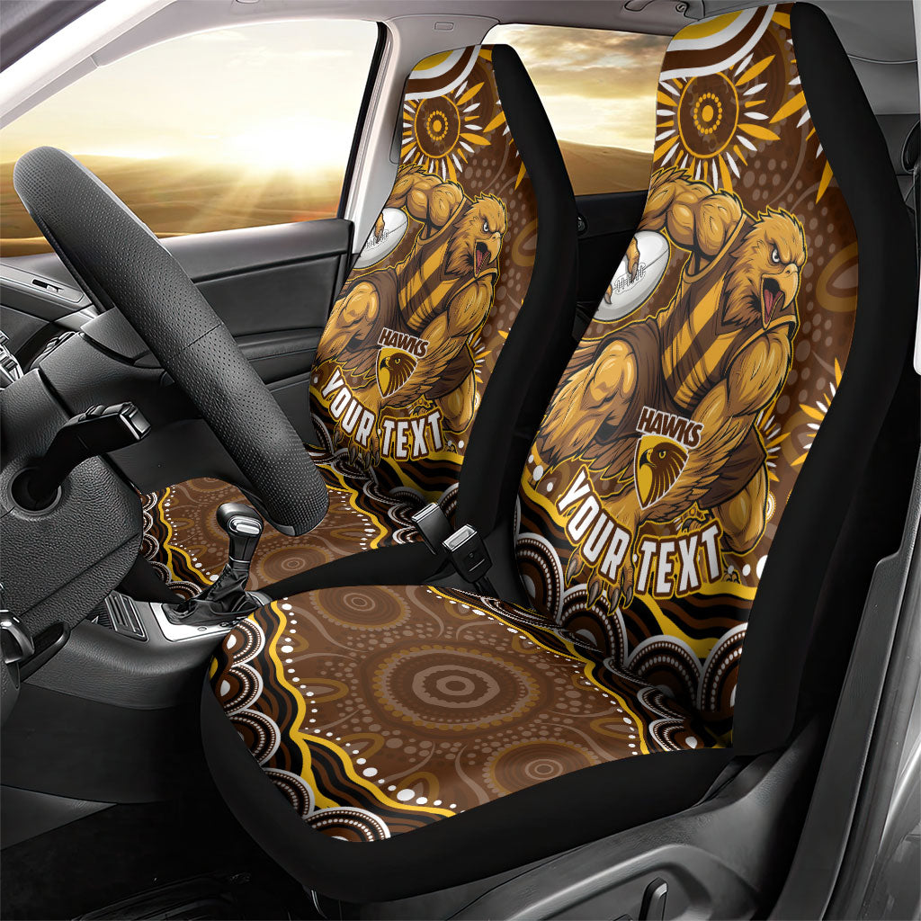 Personalized Hawthorn Hawks AFL Mascot Car Seat Cover Aboriginal Dot Art - Dreamtime Football Mascot