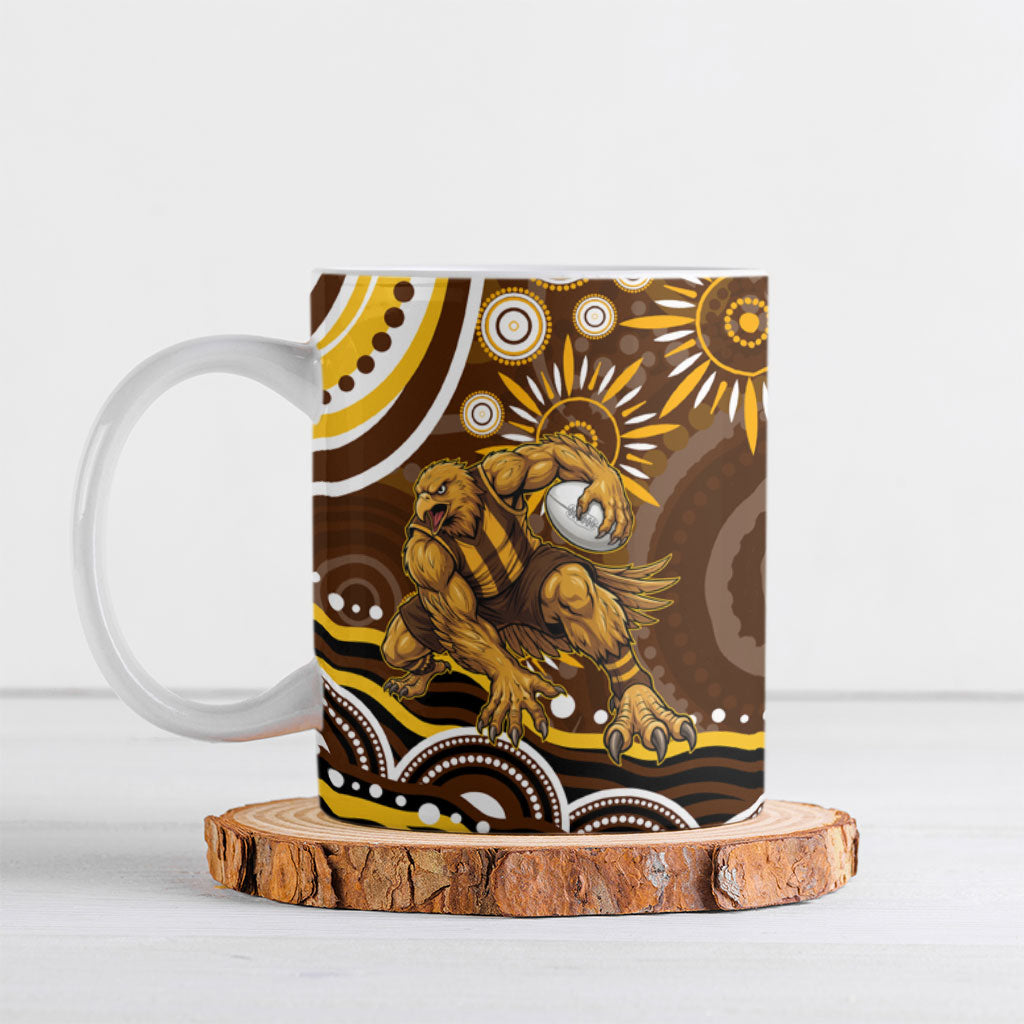 Personalized Hawthorn Hawks AFL Mascot Ceramic Mug Aboriginal Dot Art - Dreamtime Football Mascot