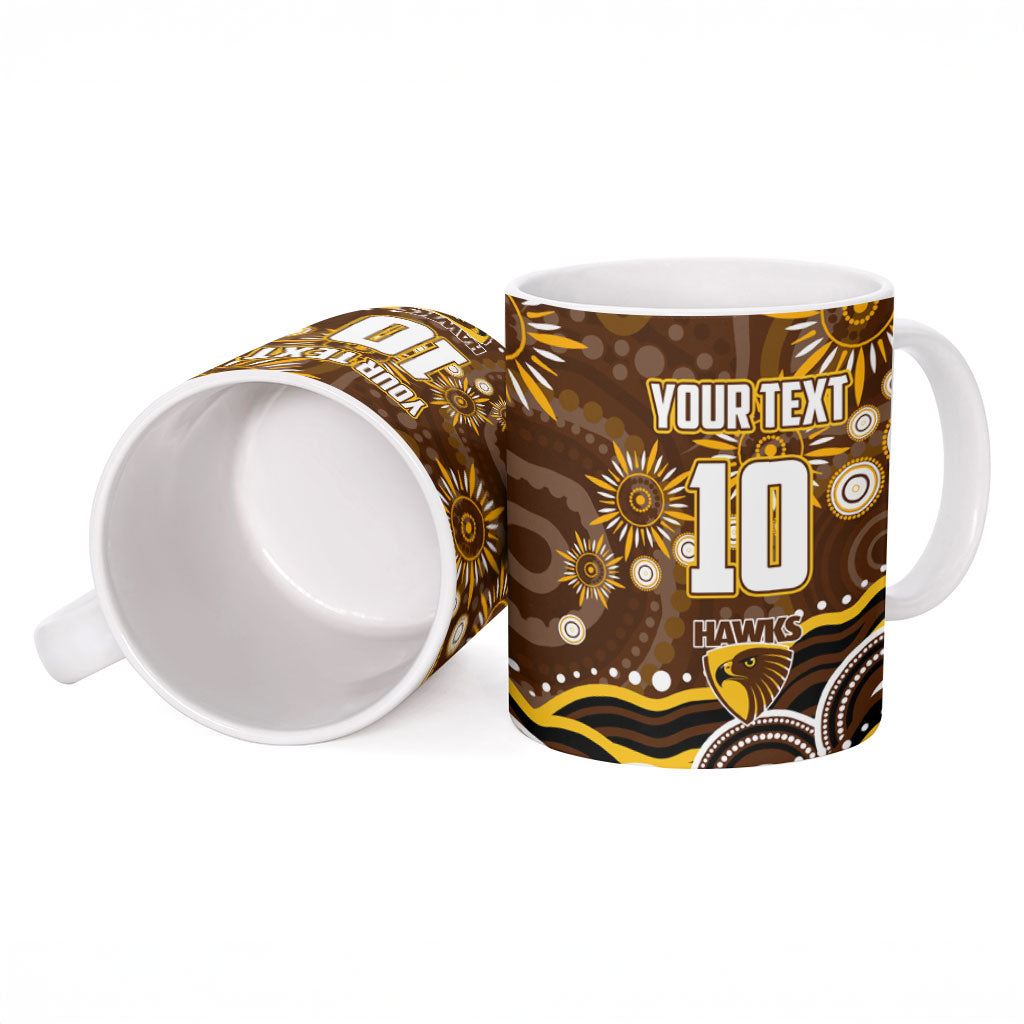 Personalized Hawthorn Hawks AFL Mascot Ceramic Mug Aboriginal Dot Art - Dreamtime Football Mascot